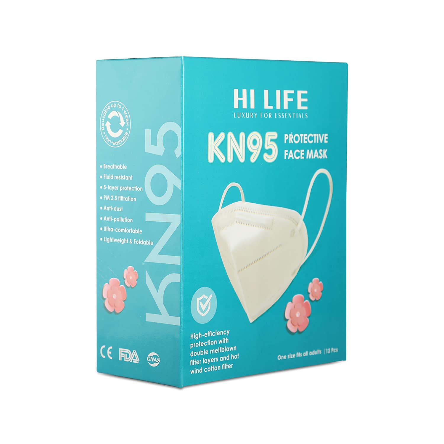 Hi Life five layered protective KN95/FFP2 Face Mask Reusable up to 7 days with 2 melt blown filters, protects against PM 2.5 particles (Without Valve, White) - Pack of 7 (B09BVS1XPC) Amazon Price History, Amazon Price Tracker