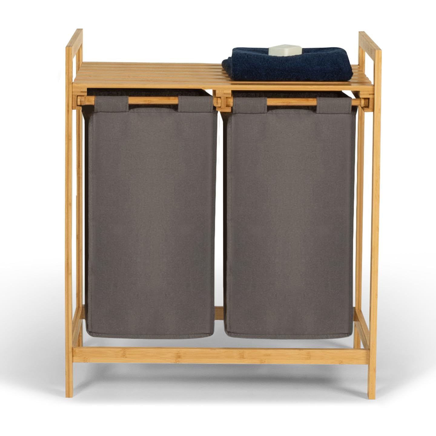 IDMarket Alba Wasmand met 3 uitneembare planken, bamboe, grondstof