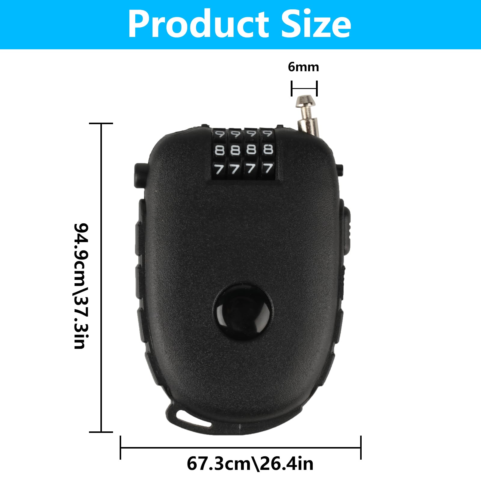 Cable Lock with 4-Digit Combination Lock, Cable Combination Padlocks with 130cm Retractable Cables, for Bike Luggage Helmet Ski Locks - Image 2
