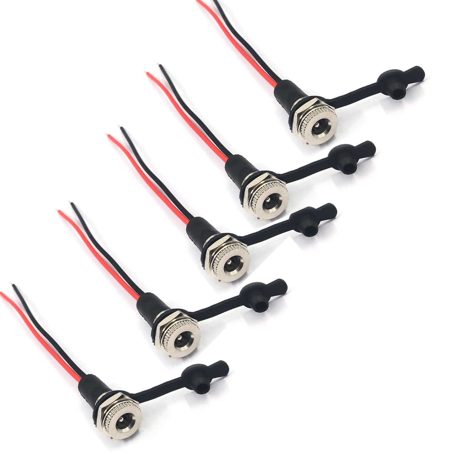 Lot De 5 Connecteurs DC FainWan DC-099A Femelles Montage Panneau – 5,5 X 2,1 Mm, 50V 10A, IP67 étanches, Avec Capuchon Anti-poussière