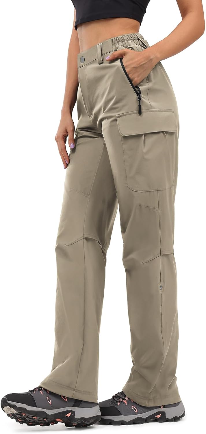 Moosehill Women's-Hiking-Pants-Cargo-Quick-Dry-Stretch-Lightweight Work Outdoor Pants with 5 Deep Pockets Hazel Wood Khaki 14