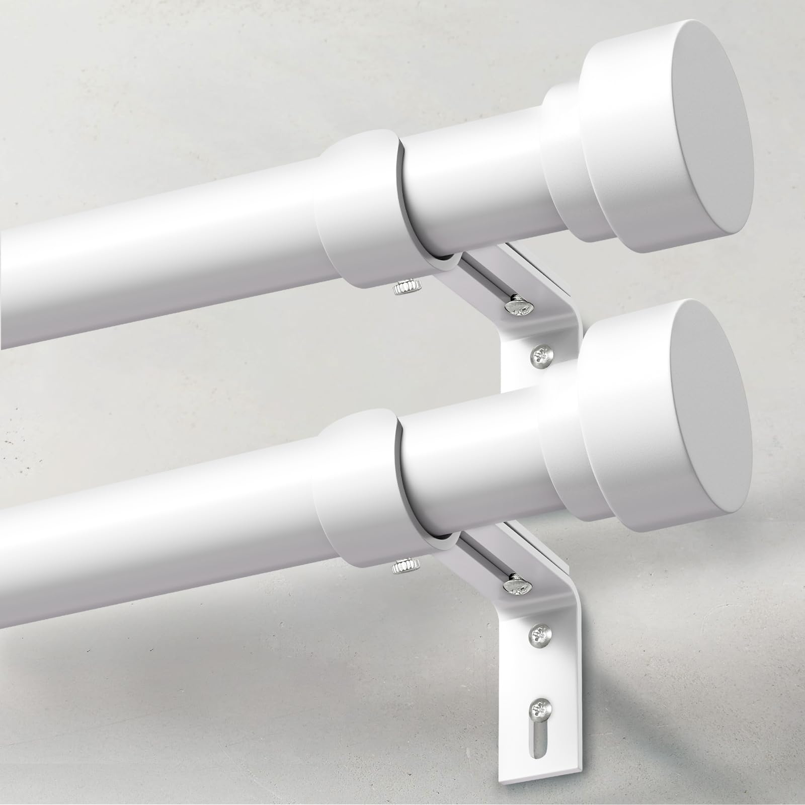 IFELS 2 Pack Heavy Duty Curtain Rods for Windows 48 to 84 Inch, 1 Inch White Adjustable Curtain Rod Set with Easy Installation and Modern Design (A1,White,30-90",2Pack)