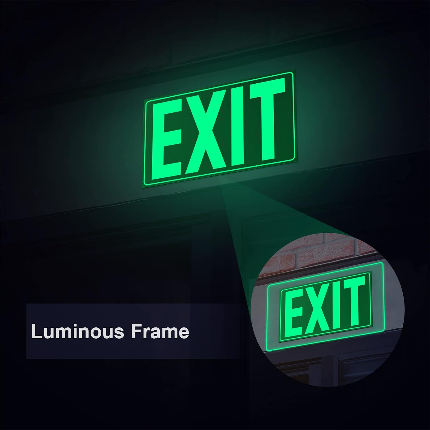 Glow In The Dark Photoluminescent Exit Sign Green - Adhesive Backing – UV Inks On Tear-resistant PVC - Non Electrical - Scratch Resistant -12 x 7 Inches For 50 Feet Visibility (2 Pack)