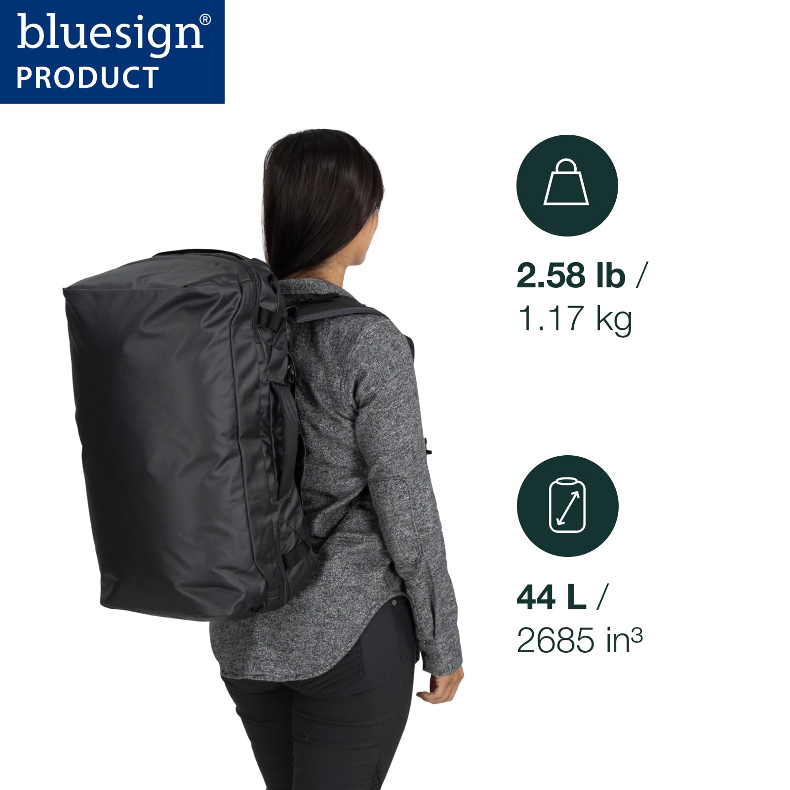 Osprey Transporter Squffel 44L - Trwała, Kwadratowa Dzielona Torba Podróżna, Raven Black