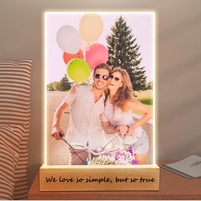 Personalized Acrylic Plaque with Photo, Custom Plaque With Unique Custom LED Wood Picture Frame for Boyfriend or Girlfriend, Personalised Mothers Day Gifts for Mum (5 Size: 15-40cm) — image 1