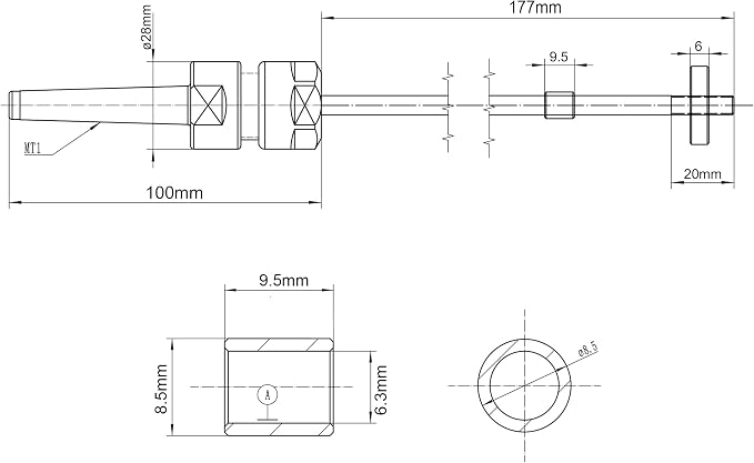Pin Mandril con adaptador MT1 para torno de madera miniatura 2