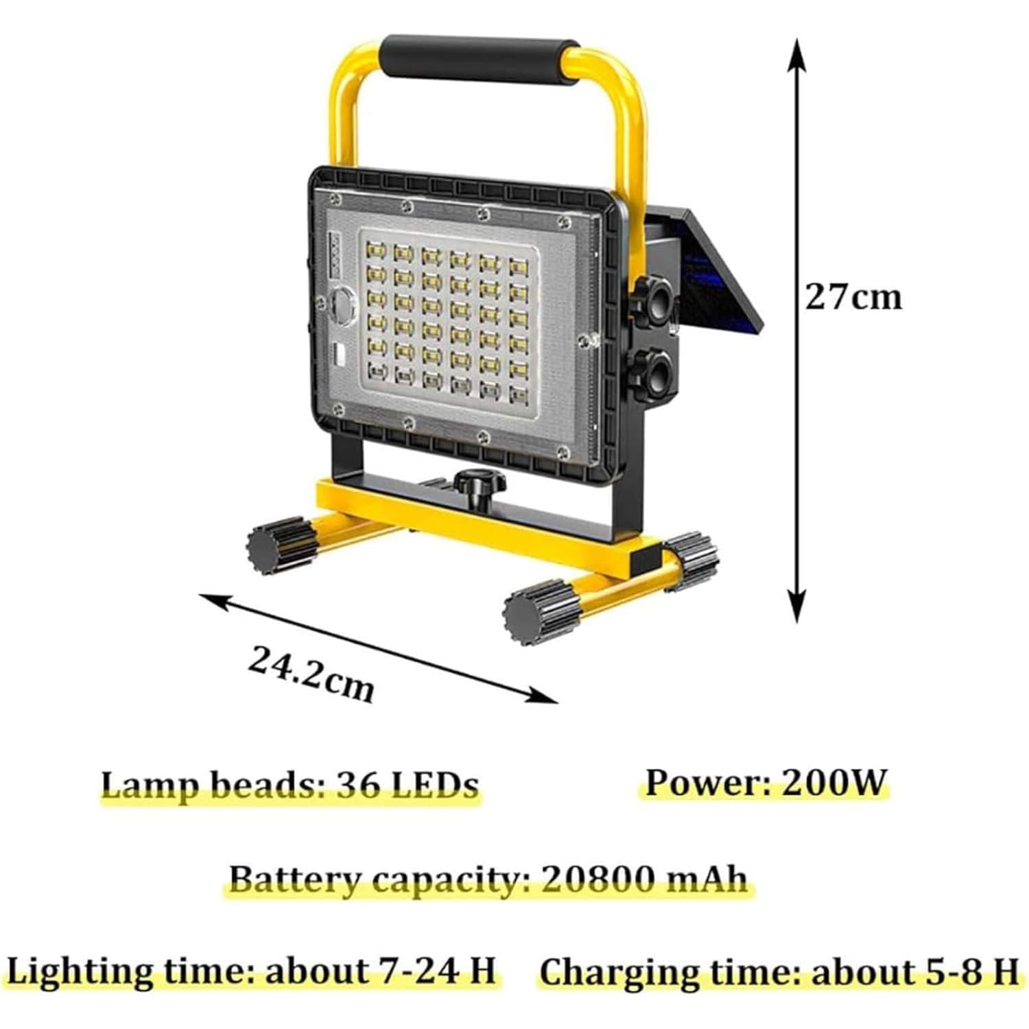 Luces De Trabajo LED De Energía Solar Portátiles, Luces De Inundación Exteriores Impermeables De 10000 Lm Con Batería De 20800 MAh, Puerto De Salida USB Incorporado, 130 LED, Para Garaje, Jardín