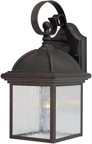 Westinghouse 6939500 - Farol de pared exterior de una sola luz, acabado de pátina de óxido texturizado en aluminio fundido con paneles de vidrio