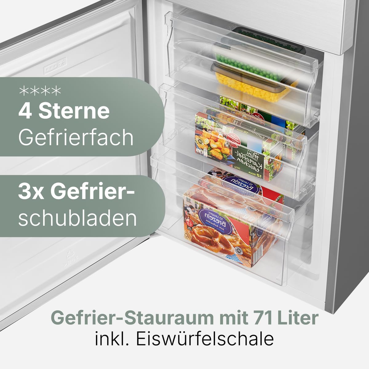 Bomann, Réfrigérateur-congélateur indépendant, 55 cm de large, 268 L, Eclairage LED, KG7353, Inox
