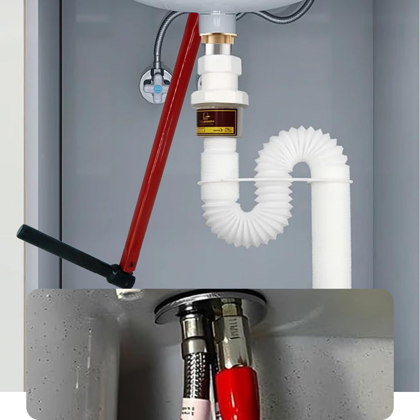 Nicrulp Clé Pour Robinet Évier 13 Mm + Adaptateur 8-12 Mm - Outil Plomberie Rouge Multifonction