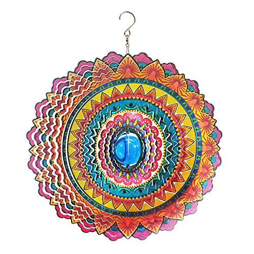 Image of FONMY Wind Spinner 3D Stainless Steel Christmas Decoration Room Decor Indoor /Outdoor Garden Decoration Hanging Ornaments Kinetic Yard Art Decorations 12 inches Multi Red Mandala Wind Spinners