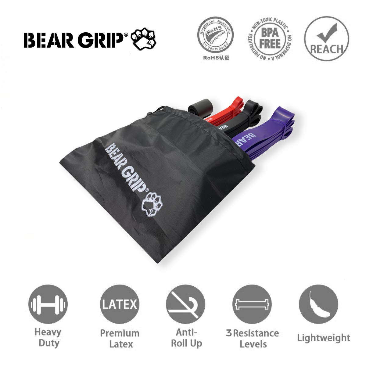 Bear Grips Fasce Di Resistenza Per Glutei E Gambe, Set Da 5 Livelli Per Fitness, Yoga E Pilates - 2