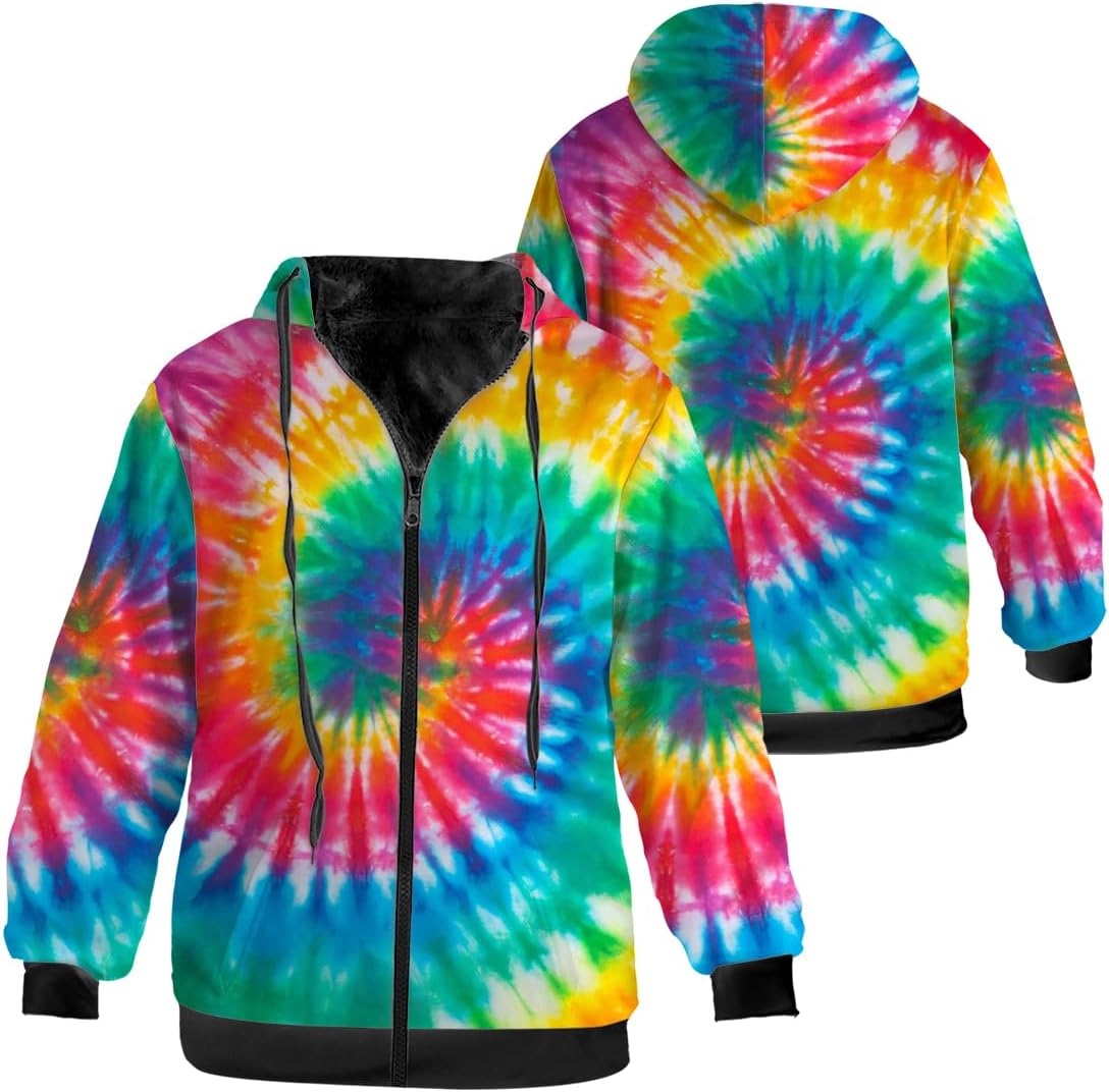 Tie Dye Womens Mens Winter Jacket,Fleece Lined Zip-up Hoodie Warm Sweatshirt Coat - Image 3
