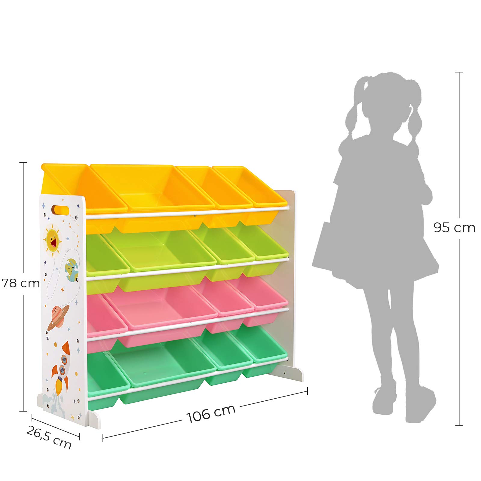 SONGMICS Meuble de Rangement Enfant, Organisateur Jouets 4 Niveaux, Étagère avec 16 Bacs en Plastique, pour Chambre d'enfant, Salle de Jeux, Salon, Jaune, Vert Citron, Rose, Vert Menthe GKR070W01