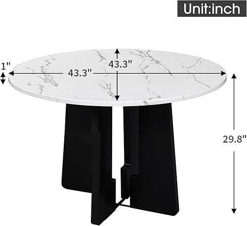 Miniatura 2 de Mesa de comedor redonda para 4, 43 pulgadas, parte superior de mármol sintético, mesa de comedor redonda moderna de mediados de siglo para