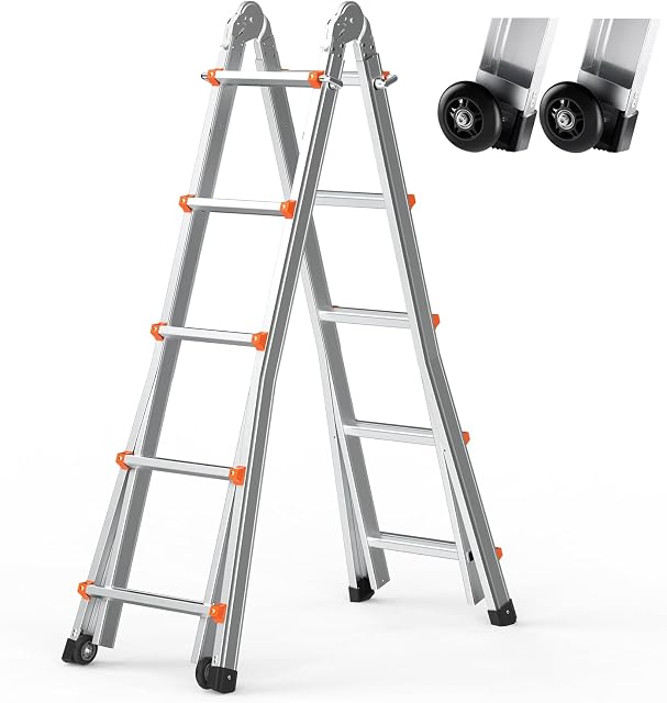 VEVOR Telescoping Ladder A Frame, 19 FT Compact Aluminum Extension Ladder, Multi-Function Portable Collapsible RV Ladder, Telescopic Ladder for Homework Stairs Indoor Outdoor Roof, 330lb Load