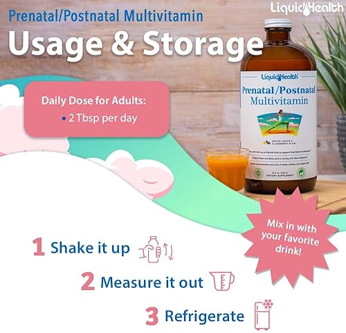 Miniatura 4 de LIQUIDHEALTH Multivitamínico líquido prenatalposnatal para mujer con folato real, vitaminas pre y posnatales para antes, durante y después del