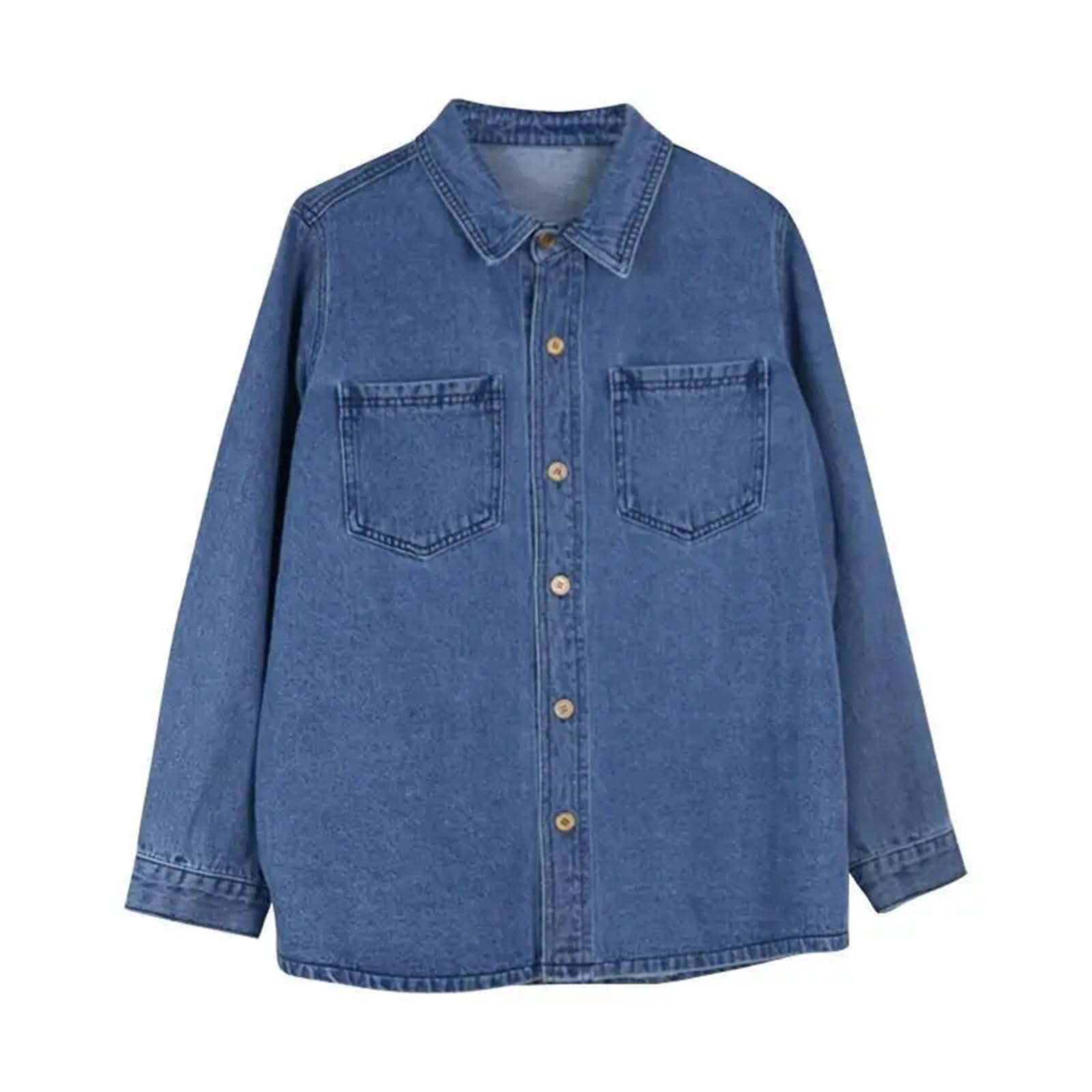Yeuyyben Camicetta da donna in denim, stile vintage, con colletto rovesciato, a maniche lunghe, alla moda, casual