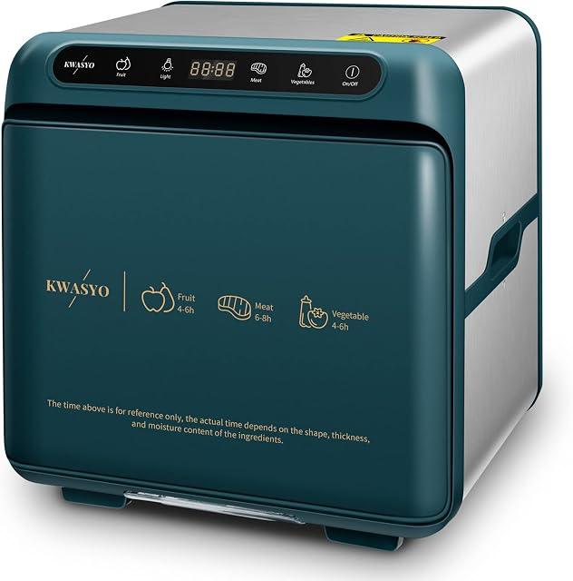 Kwasyo 5 Tray Food Dehydrator, Fruit Dryer Machine with Removable | Dishwasher Safe Stainless Steel Trays, Auto Off, Great for Creating Fruit, Meat, Fish, Vegetables Beef Jerky Preserver - Green, 350W