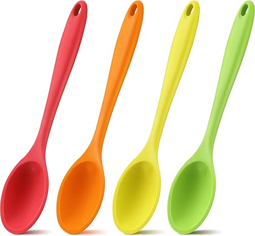 Shappy 4 cucharas de cocina de silicona de 10.6 pulgadas, resistentes al calor, para mezclar, servir y revolver, utensilios grandes antiadherentes,