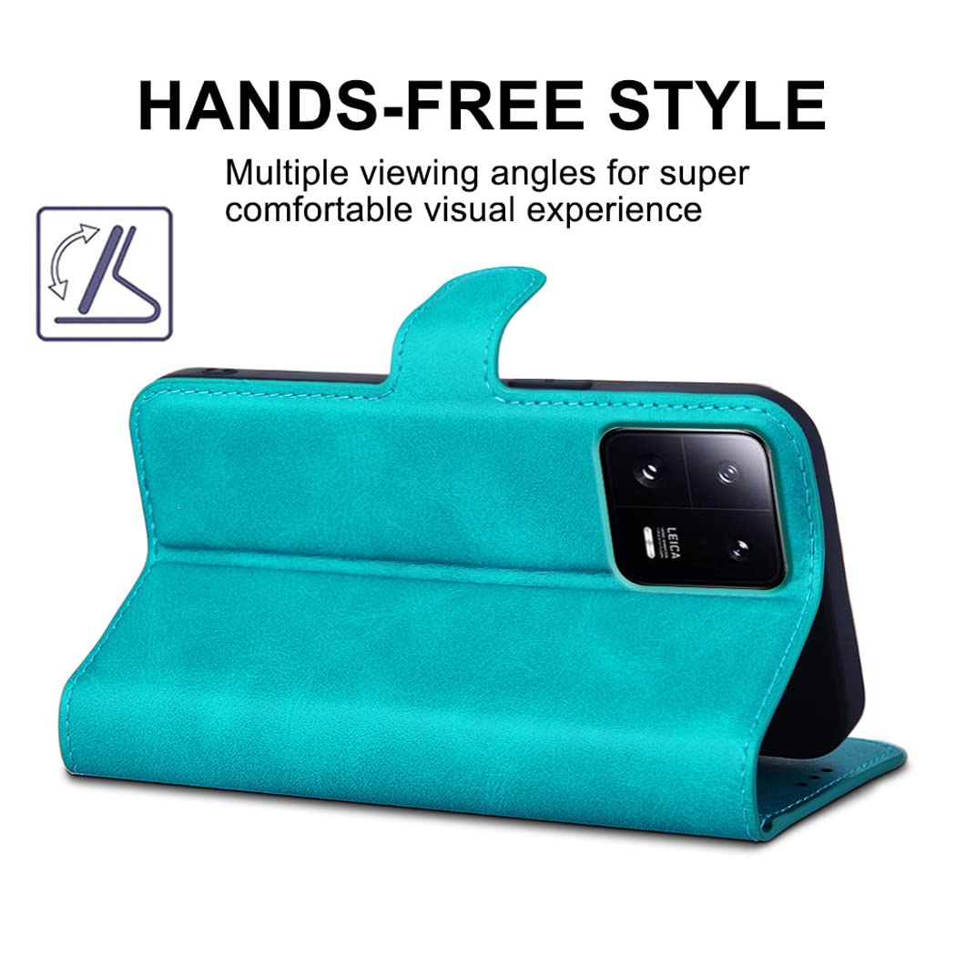Skórzane etui do Xiaomi 13/13 Pro, portfel z funkcją blokowania RFID, etui z klapką, podpórka, magnetyczne etui odporne na wstrząsy, ochrona przed upadkiem, zielony, 13