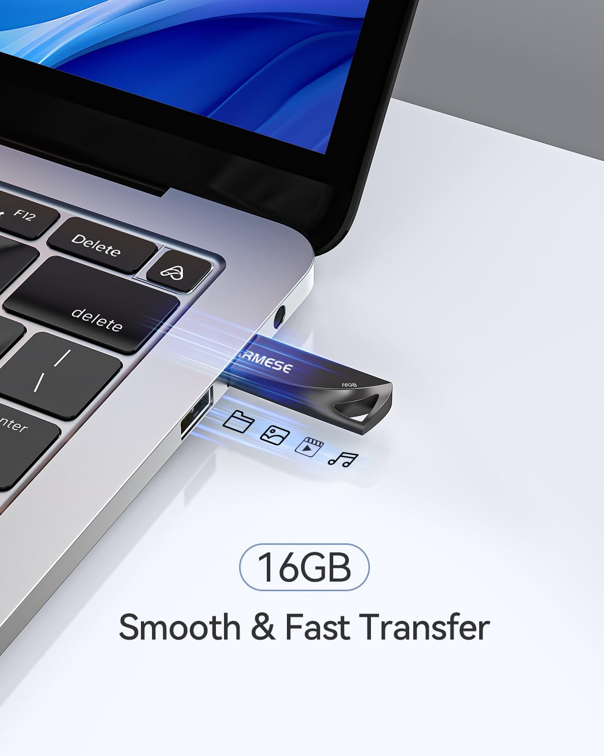 GARMESE 16GB USB Flash Drives 5 Pack Waterproof Metal USB Memory Stick Slim USB 2.0 Flash Drive, Portable Pen Drive Thumb Drive with Keychain Hole Jump Drive for Computer/Car/Smart TV (Black)