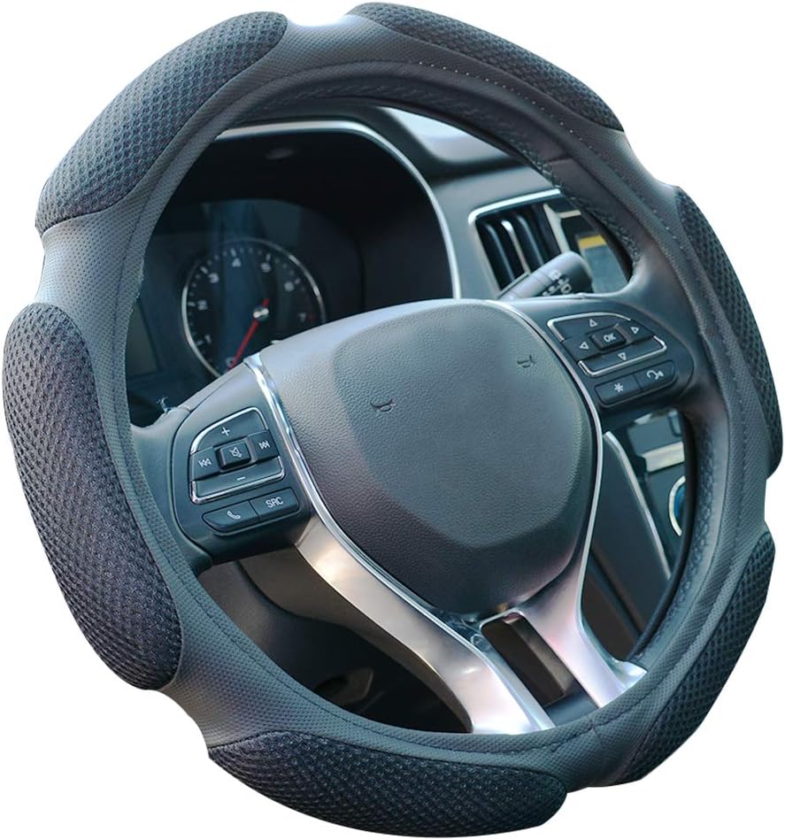Auto Steering Wheel Cover Hand Pad Cushion Slip-on Universal Fit 15' / 38 cm (Black)