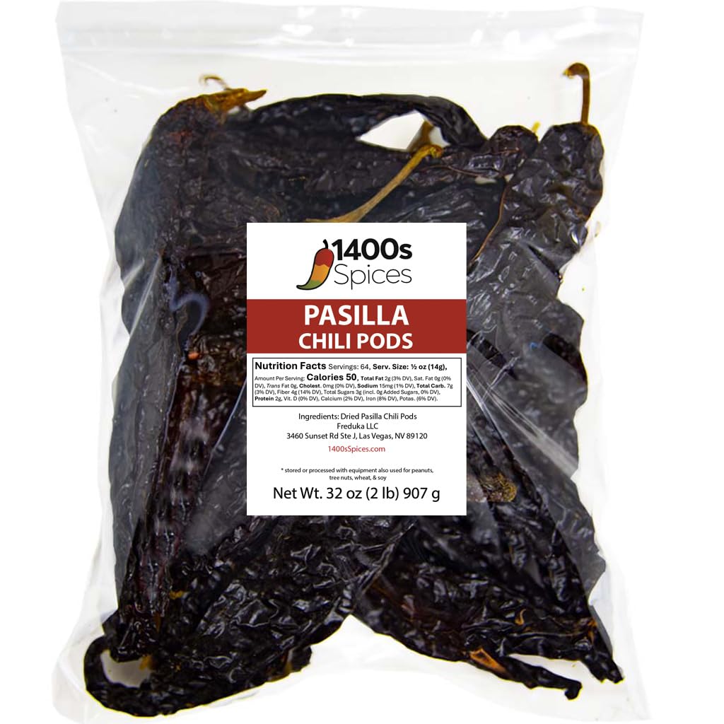 2lb Pasilla Chiles Dried, Chile Food Service by 1400s Spices