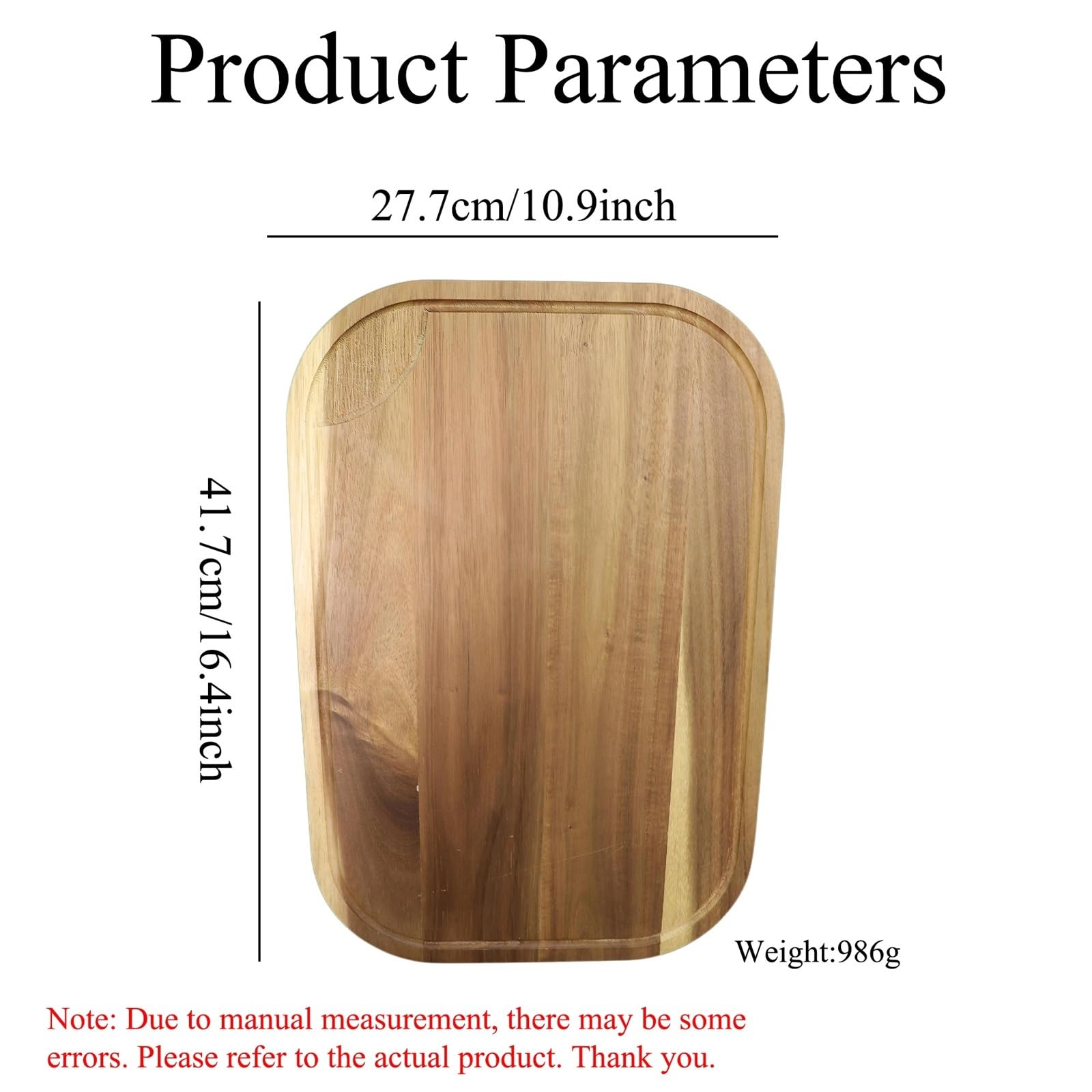 Tabla de cortar de madera maciza de acacia, antideslizante
