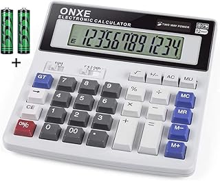 Calculator,ONXE Standard Basic 4 Function Desk Calculator, Dual Power, Big Button 12 Digit Large LCD Display,Desktop Calculators for Office School Financial Accounting Business (White)