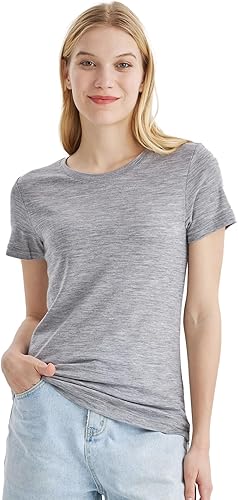 Merino Protect Camisetas 100% de lana merino para mujer, cuello redondo, manga corta, resistencia al olor, capa base, viajes, senderismo, camiseta