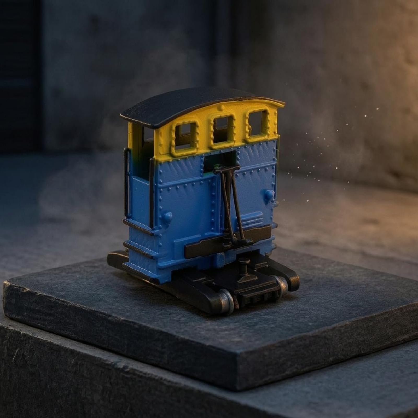 Maquette Locomotive de Manoeuvre Ho 1/87 Réplique Statique Train Miniature Modèle pour Décor Wagon Décor Non Motorisé Détails Soignés Rivets Châssis, Bleu, Jaune