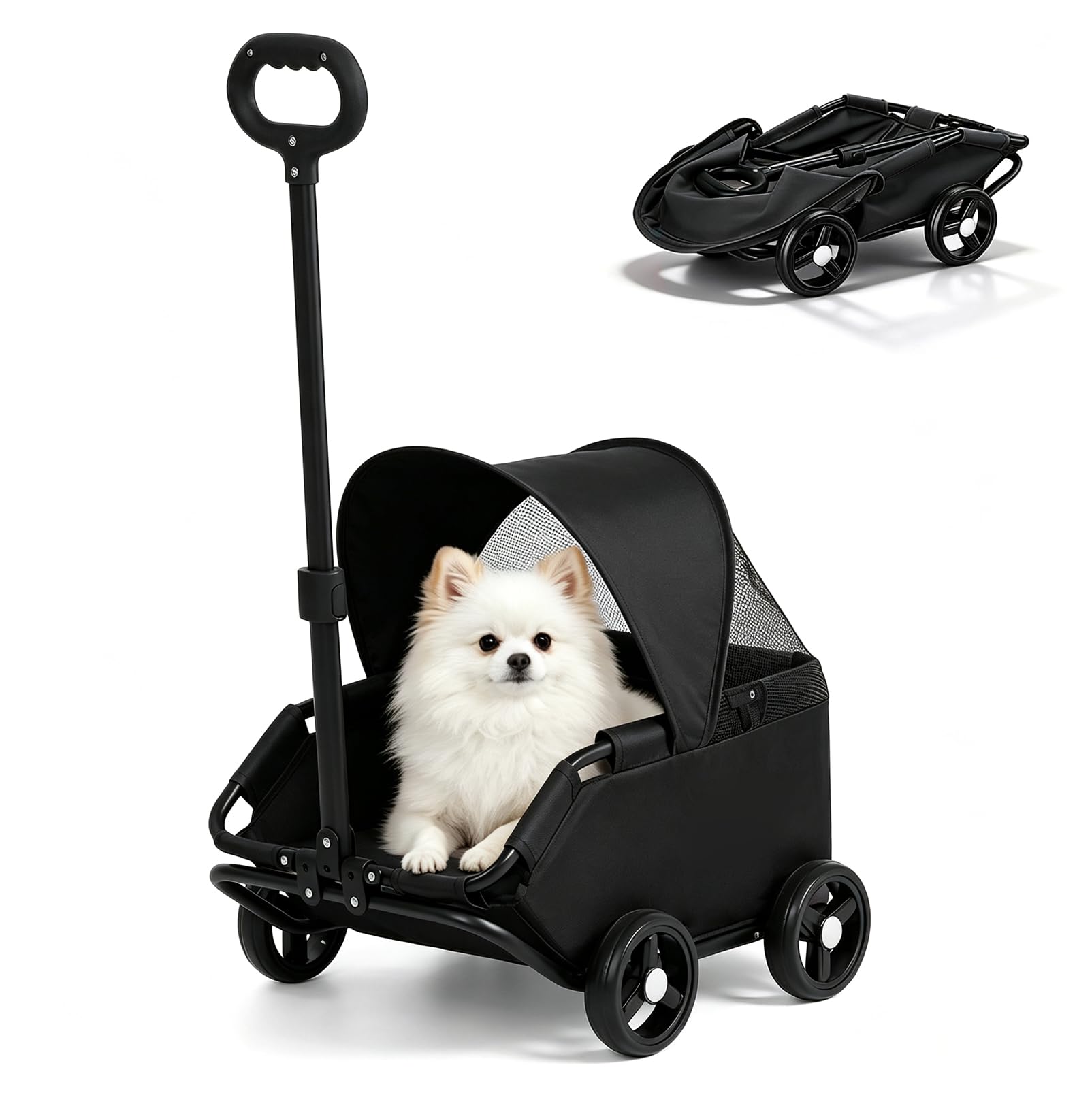 Passeggino pieghevole per cani e gatti, con tettuccio parasole