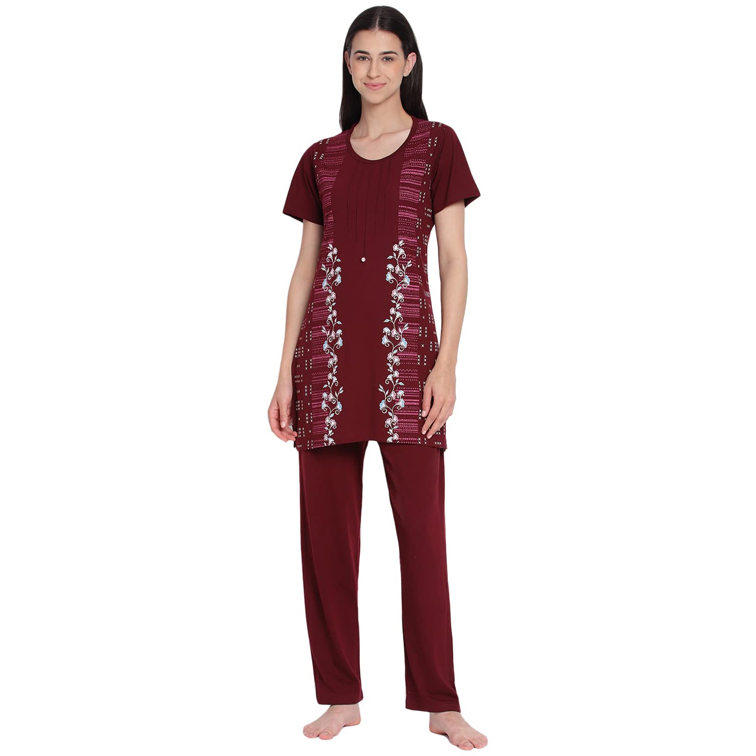 Duchess Women's Cotton Printed Long Length Night Suit Set