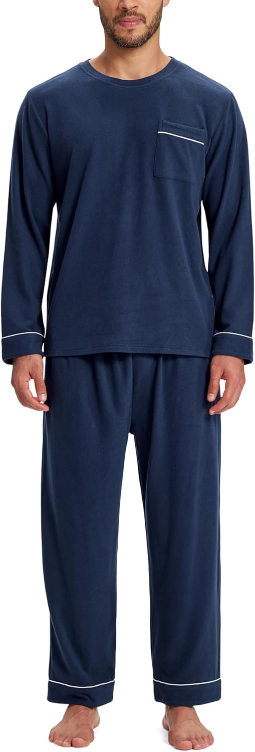 Mofiz Viscose Soft Men's Pajama Sets Sleepwear Long Sleeve Crewneck Pajama Set for Men Warm Loungewear Pjs with Pockets