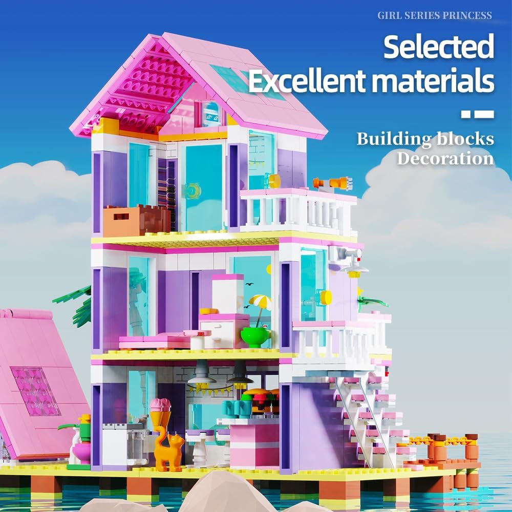 MindBox Girl Beach House Building Blocks Toys for Girls Age 8+, Seaside Villa Friends Building Set with Light, 791pcs Mini Bricks - Image 7