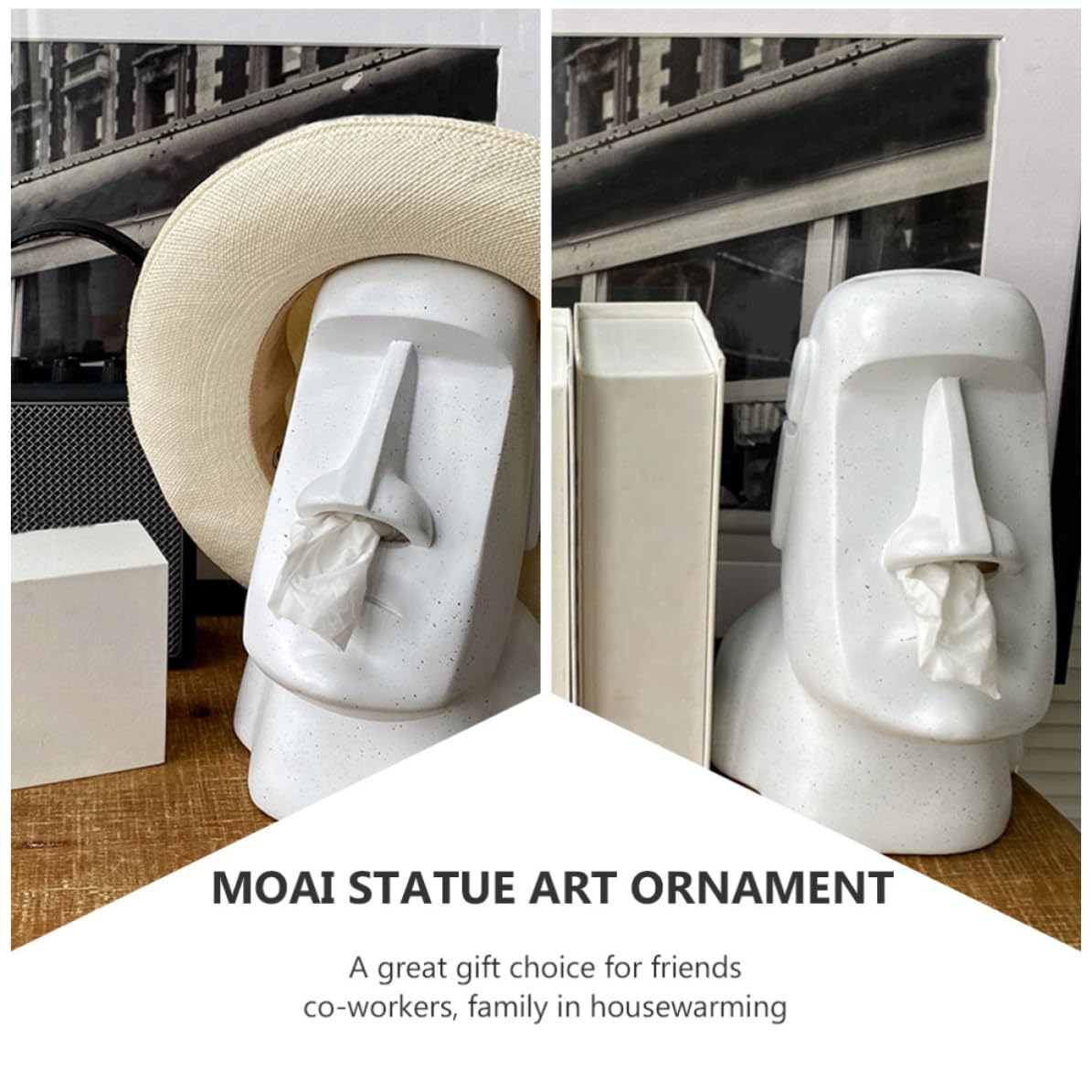 Moai Taschentuchbox aus Kunstharz für Kosmetiktücher in Weiß