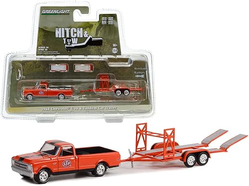 Miniatura 3 de 1968 Chevy C-10 Pickup & Tandem Car Trailer - Greenlight 32260B24-164 Escala Diecast Car