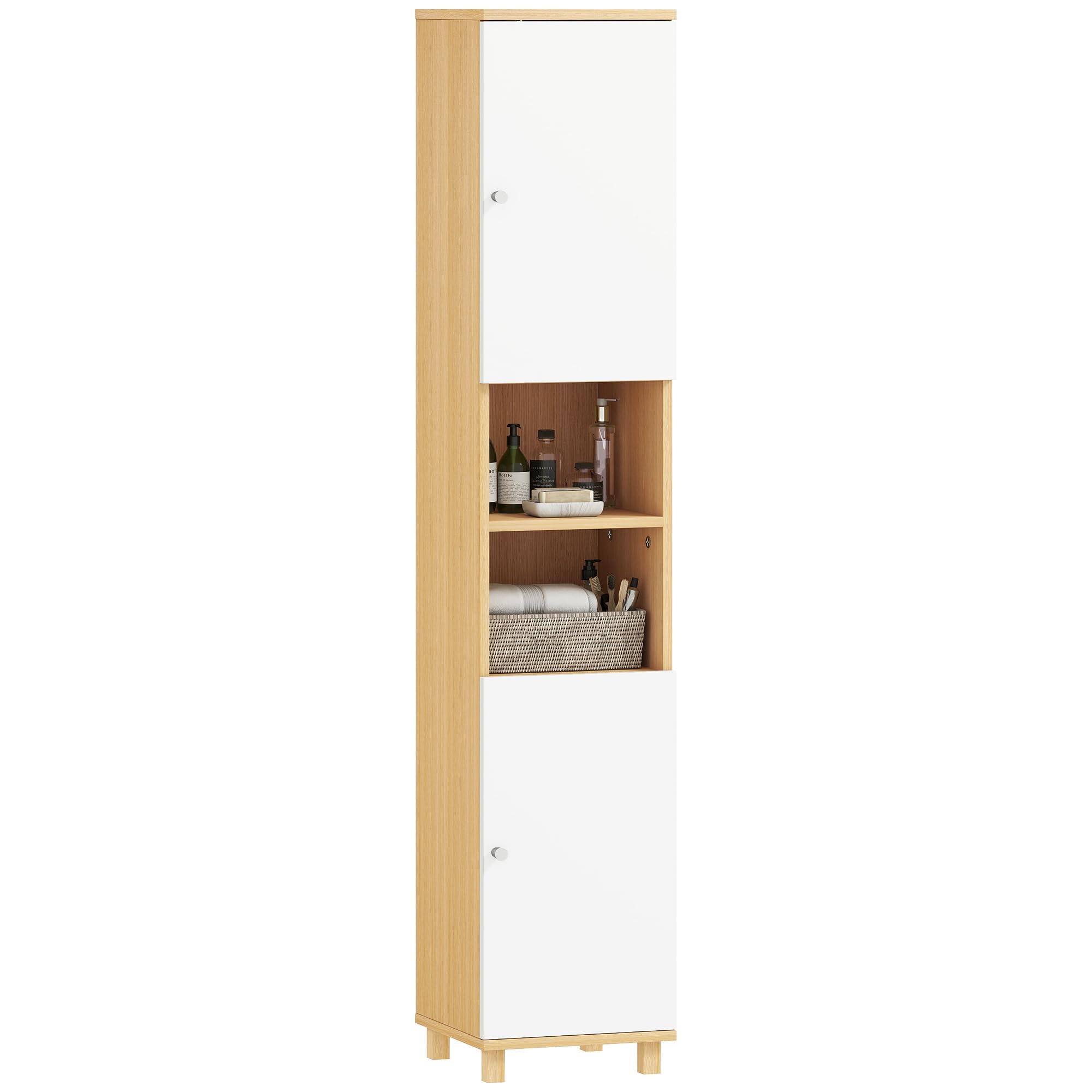 HOMCOM Mobile Bagno a Colonna con Ante 30x30x166 cm Bianco e Legno