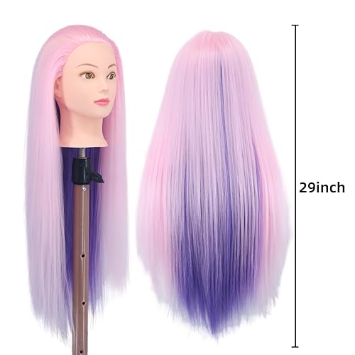 Miniatura 2 de Cabeza de maniquí con cabello, cabeza de muñeca de 29 pulgadas para entrenamiento de peinado, cabeza de maniquí, práctica de maniquí, cosmetología,