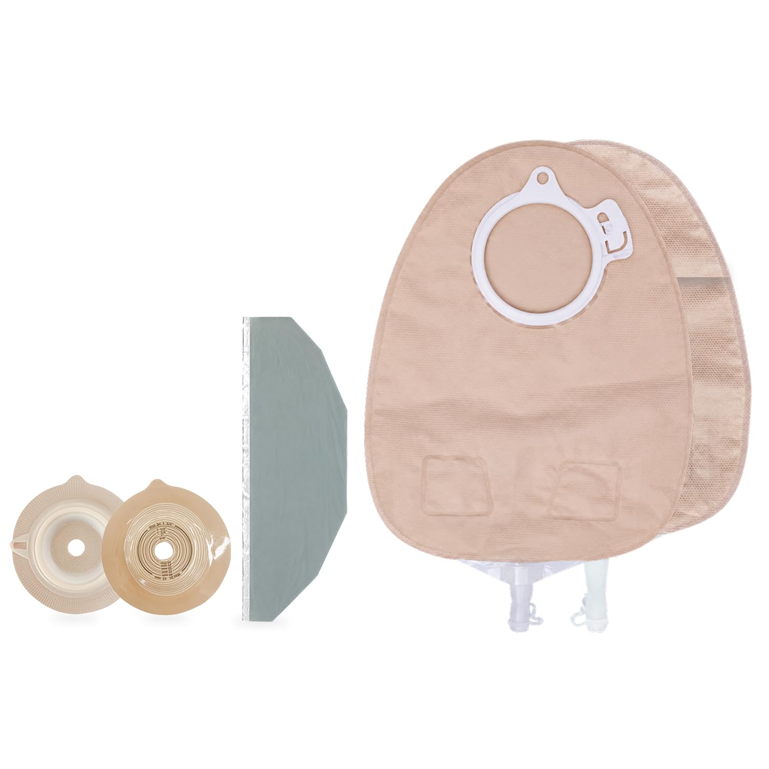 med 17741+16857 light convex 60mm base plate, opaque uro pouch with inspection window & water-resistant bath apron, bpc260+u2601 (pack of 2)