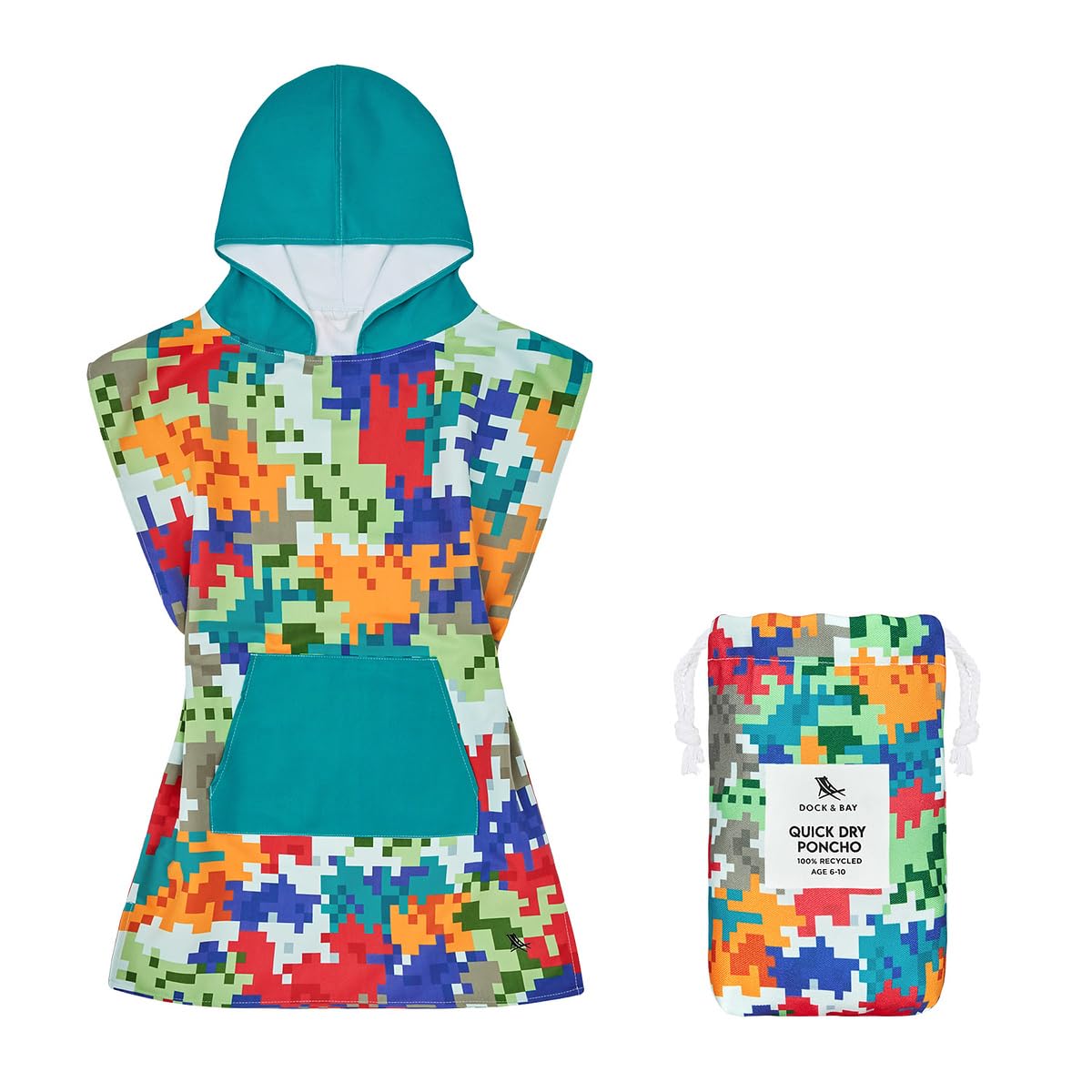 Dock & Bay Poncho with Hood - for Kids - Super Absorbent, Quick Dry - Includes Bag - Kids - Camo Cubes, Small (Age 3 to 5) โ image 1