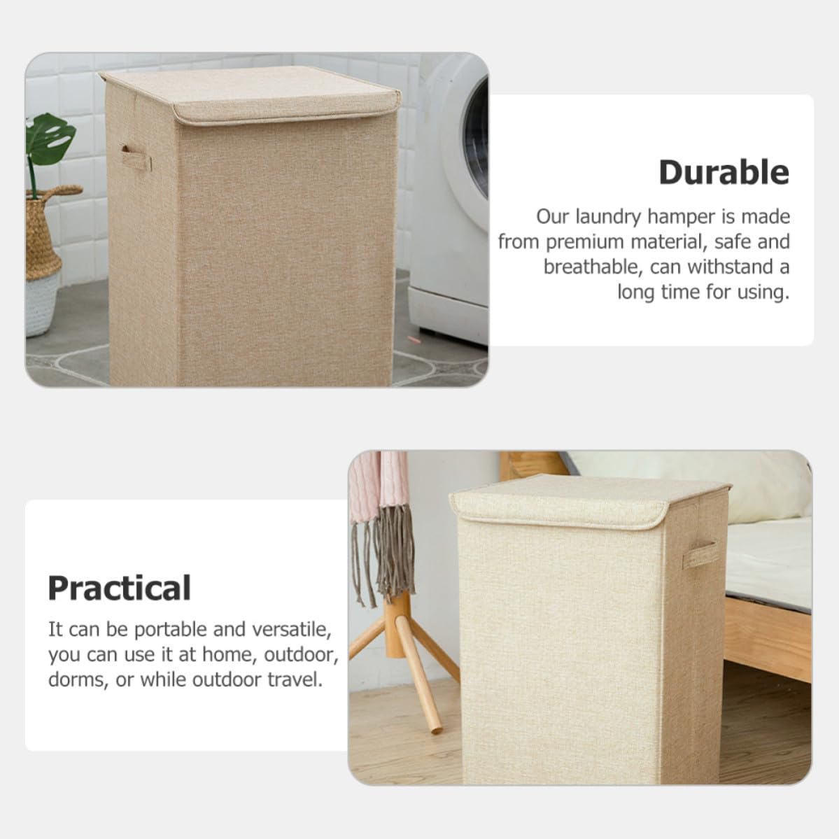 GANAZONO Cesto per Biancheria Beige Coperchio Portatile, Contenitore per Vestiti Sporchi per Piccoli Spazi tra Lavatrice e Asciugatrice