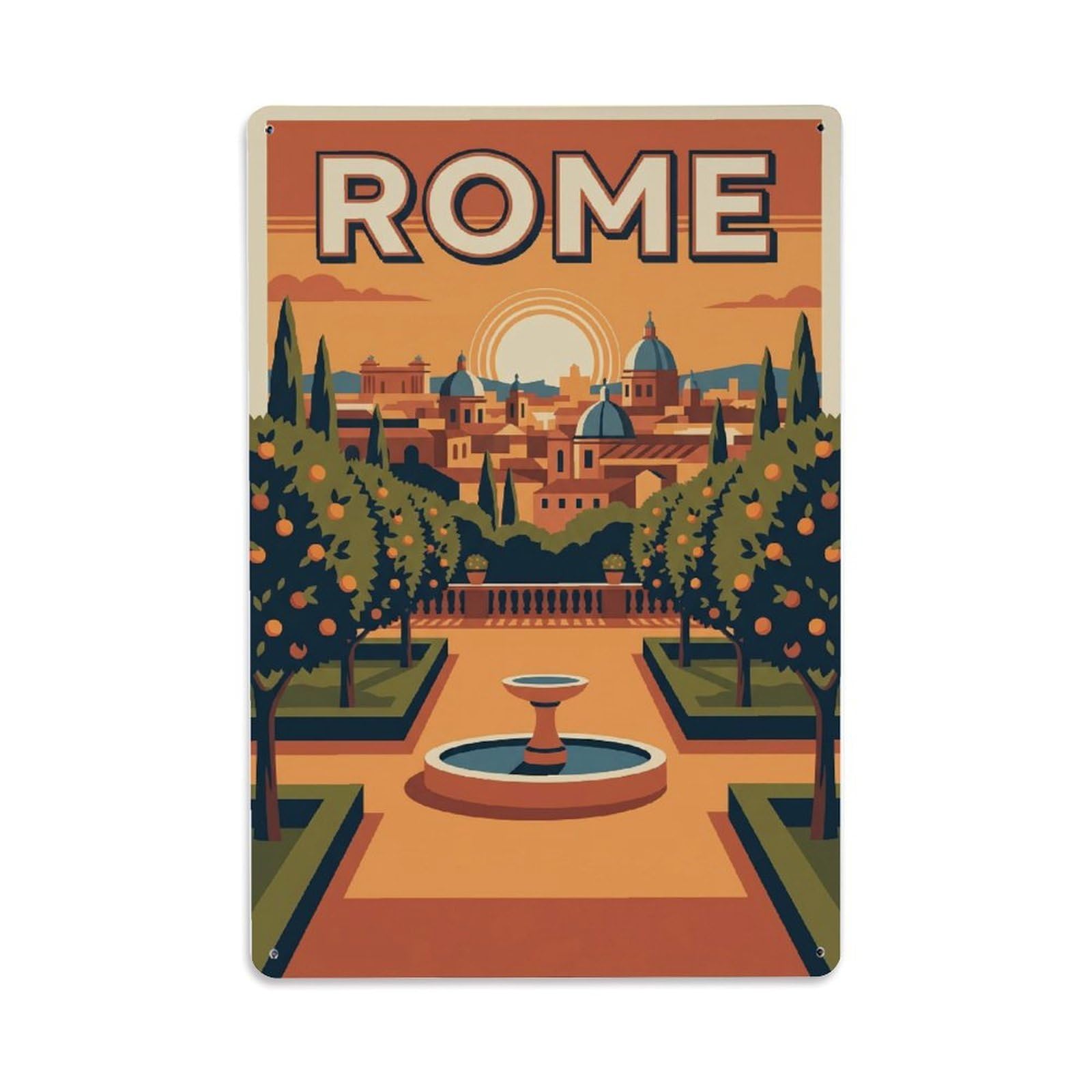 Vintage Travel Rome Aventine Hill Orange Garden Panorama Italy Metal Tin Sign Plaque Wall Decor for Cafe, Club Bar, Office, Home Garden Metal Poster 8x12Inch