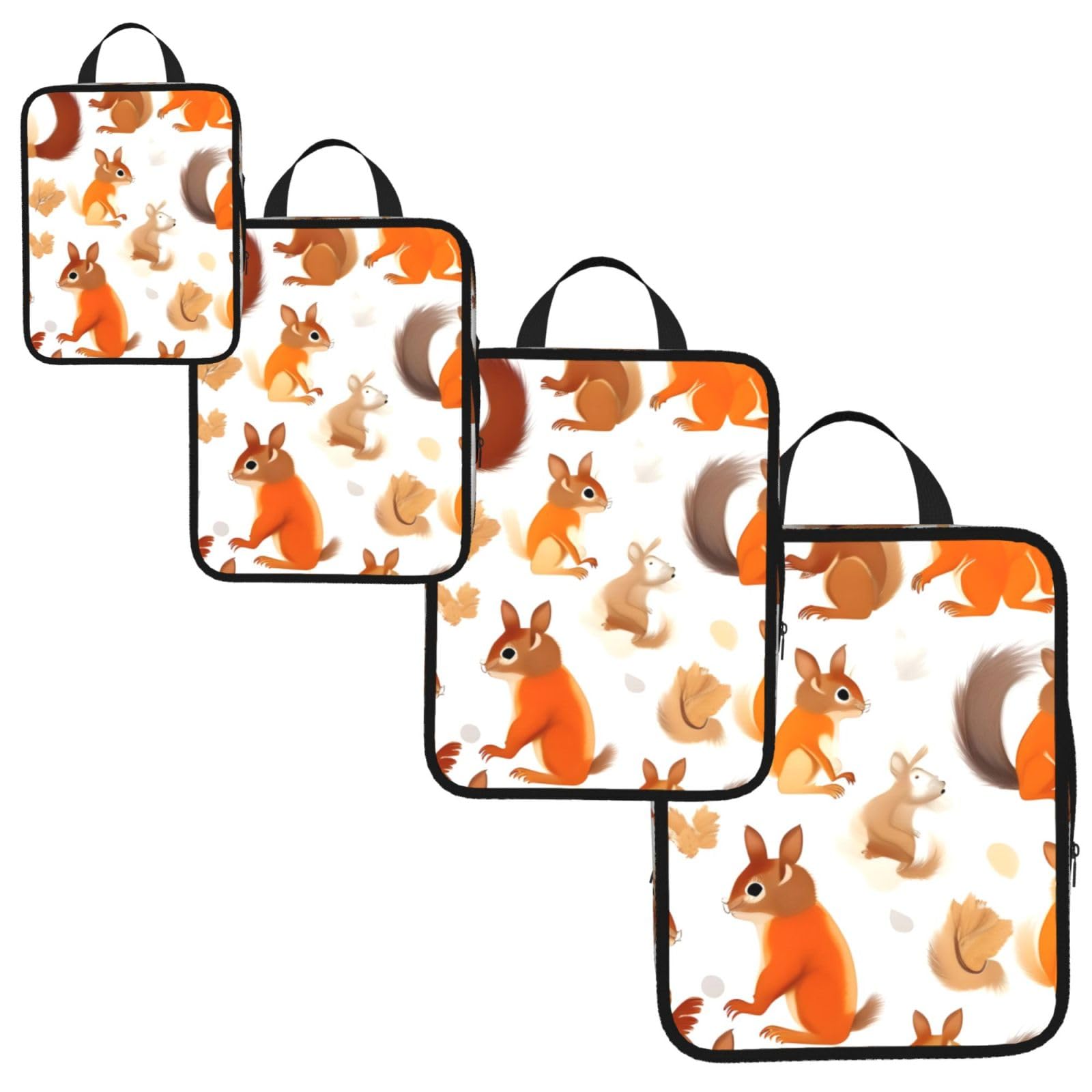 Cute Squirrels Print 4 Set Compression Packing Cubes for Suitcases,Expandable Storage Bags Organizers