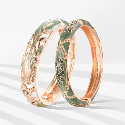 Miniatura 2 de wynameleri Vintage Cloisonne Jewelry - Pulseras hechas a mano con diamantes de imitación esmaltados y flores, pájaro dorado con bisagras, regalos 88A