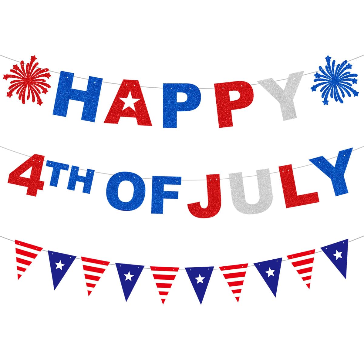 ANFEST 4th of July Banner, Independence Day Backdrop for Fourth of July Party Decorations, Patriotic Garland, Paper Banner Patriotic Party Supplies,