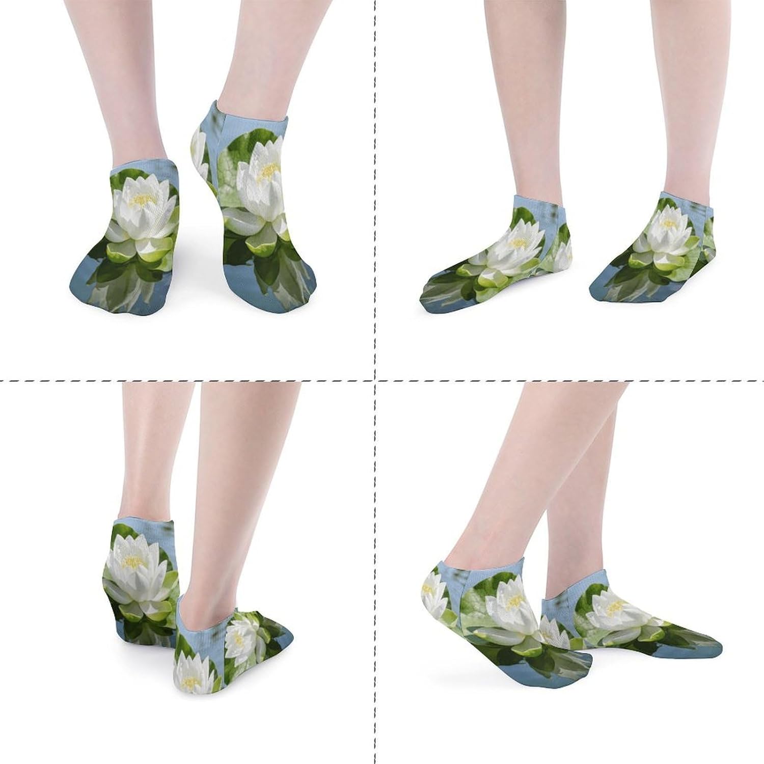 White Green Lotus Crew Sock for Men Women Funny Novelty Socks Athletic Ankle Socks Comfort Soft Low Cut Tab Sock 5 Pairs