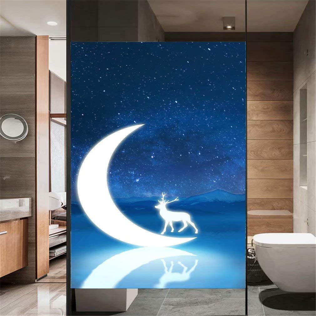 Privacy Window Film Beautiful Starry Sky Decorative Opaque Non-Adhesive Static Cling Frosted Glass Window Film Window Stickers for Home Office 65x100cm(25.6