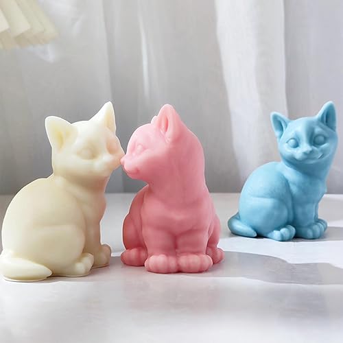 Miniatura 5 de Wehous 2 moldes de silicona para gatos, moldes de jabón de resina de animales 3D, lindo molde de fondant de animales para decoración de pasteles de